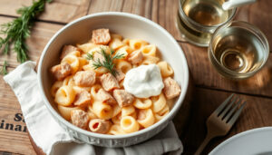 Krämig pasta med skinksås och crème fraiche – recept på 20 min